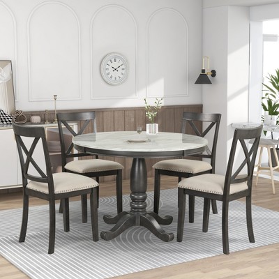 5-piece Dining Set With Solid Wood Table And 4 Chairs, Gray ...