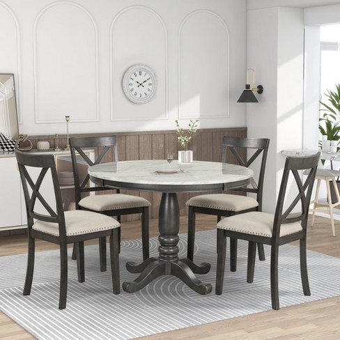 5 Piece Dining Set with Solid Wood Table and 4 Chairs Gray ModernLuxe