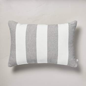 14"x20" Bold Stripe Indoor/Outdoor Lumbar Throw Pillow Gray/Cream - Hearth & Hand™ with Magnolia