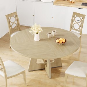 Farmhouse Dining Table, 47 Inch Round Kitchen Table for 4, Industrial Dinner Table with Wooden Top and Metal Base - 1 of 4