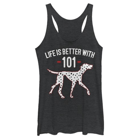 Women s One Hundred And One Dalmatians Life Is Better With 101 Racerback Tank Top Black Heather 2x Large Target