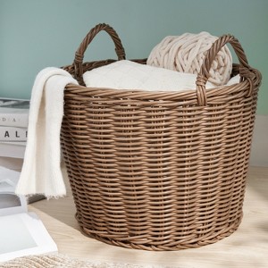 Gulches Round Cone Woven Resin Wicker Basket with Handles£¬Chocolate Brown£¬For Clothes, Towels, Canvas, Toys, Magazine Storage and Home Decoration - 1 of 4