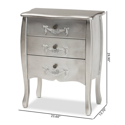 Eliya Traditional Brushed Silver 3-Drawer Solid Wood Storage Cabinet