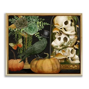 Stupell Industries Crow & Skulls Academia Floating Frame Canvas Art, Gold, 31" x 25" - 1 of 4