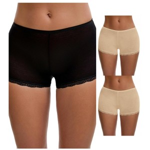 INSPIRE CHIC Women's Seamless Ice Silk Lace Trim Slip Shorts for Under Dresses Lightweight Boyshorts 3 Packs - 1 of 4