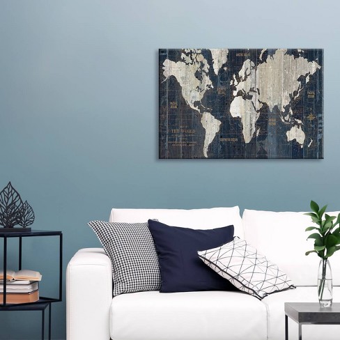 26 X 40 X 0.75 Old World Map Blue By Wild Apple Portfolio