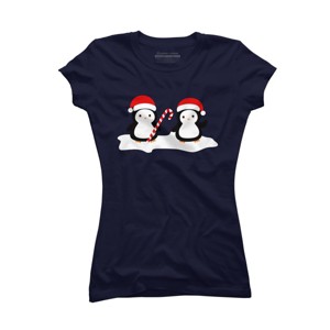 Junior's Design By Humans Christmas penguins are so cute By happinessinatee T-Shirt - 1 of 3