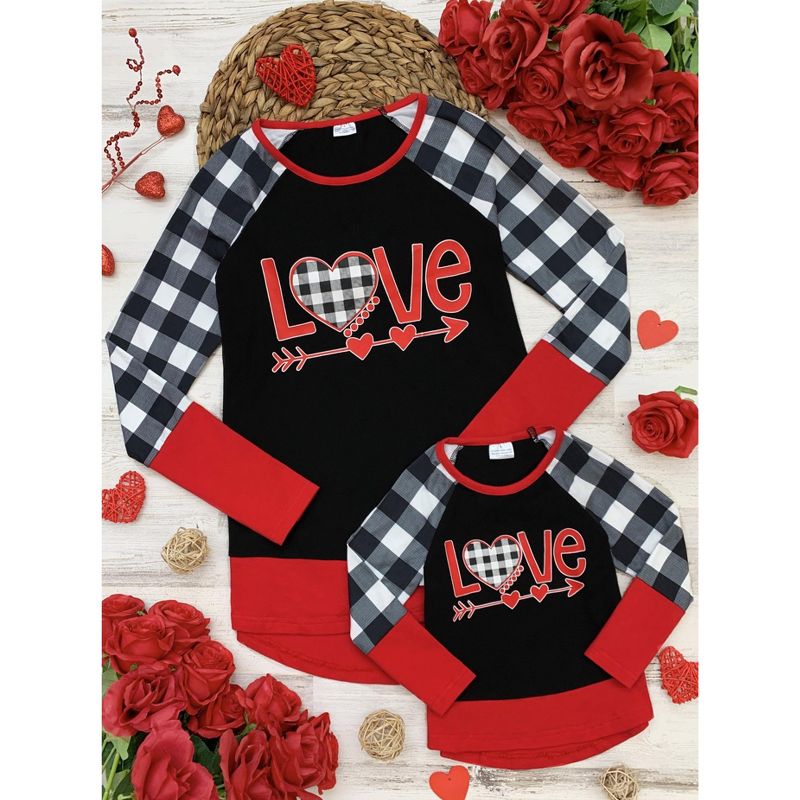 Girls Mommy And Me Cupid's Love Plaid Raglan Tunic - Mia Belle Girls, 4 of 5