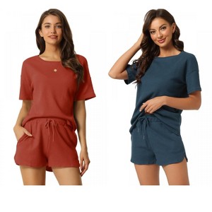 INSPIRE CHIC Women's 2 Pcs Lounge Sets Waffle Outfits T-shirt and Shorts Loungewear Sweatsuits Pajama Sets - 1 of 4
