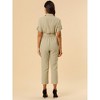 INSPIRE CHIC Women's Short Sleeve Collared Solid Color Button Down Tie Waist Cargo Jumpsuit - 4 of 4