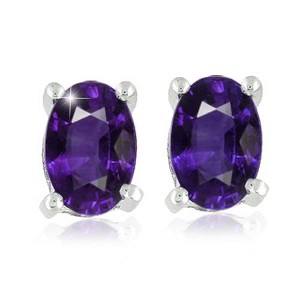 Pompeii3 1 1/5ct Oval Genuine Amethyst Studs 14K White Gold - 1 of 4