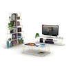 56" Wood Mid Century Modern TV Stand with 4 Open Shelves, Metal Cords, and Entertainment Centre for Living Room - 3 of 4