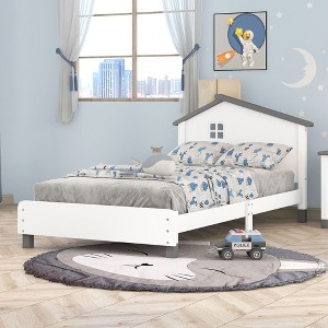 NicBex Twin/Full Size Wood Platform Bed Frame with House-Shaped Headboard for Kids/Boys/Girls,No Box Spring Needed,Easy Assembly - 1 of 4