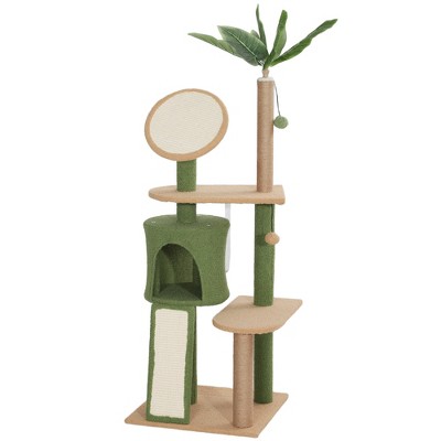 55-Inch Green and Beige Cat Tree with Scratching Posts and Condo