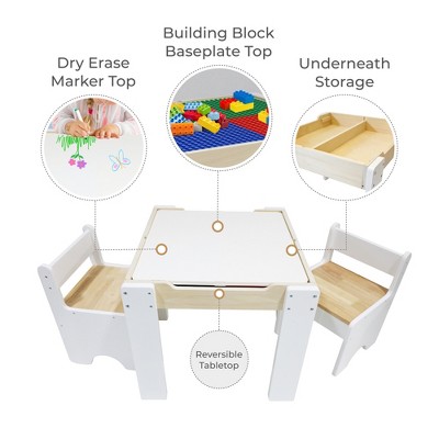 White and Natural Wooden Kids Activity Table with Reversible Top