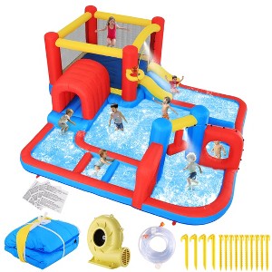 HOMDOX 172 x 172 x 54" Inflatable Water Slide Bounce House with Large Pool, Sprinkler Hammer, Play Tunnel, Double Ring, Multi-Shape Obstacle Challenge - 1 of 4
