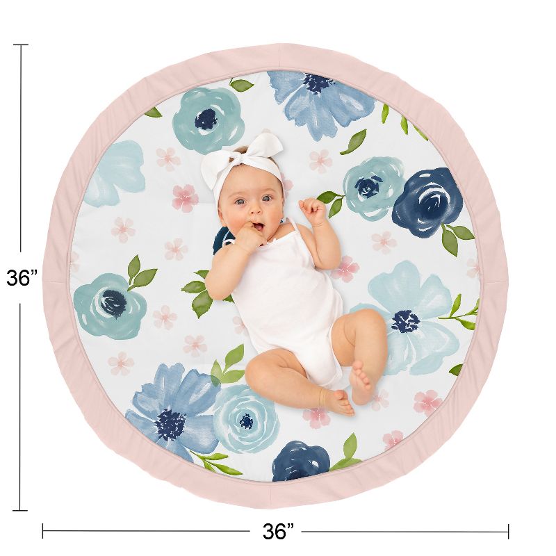 Sweet Jojo Designs Girl Baby Tummy Time Playmat Watercolor Floral Blue Pink and White, 5 of 6