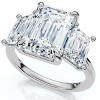 Pompeii3 Cert. 5Ct Emerald Cut Diamond Engagement Ring 3-Stone 14k Gold or Pt Lab Created - 3 of 4