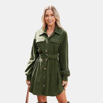 Women's Chic Corduroy Belted Shirt Dress - Cupshe