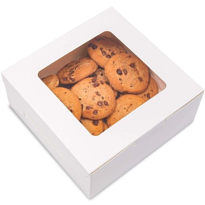 Juvale 50 Pack Paper Pastry Box Take Out Container with Window for Bakery Cookie Cupcake Dessert, White 6”x6”x2.5”