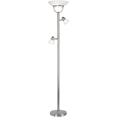 360 Lighting Modern Torchiere Floor Lamp 3-Light Brushed Steel White Glass Shades Pole Dimmer for Living Room Reading