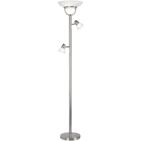 Light Brushed Steel White Glass Shades, Torchiere Floor Lamps With Dimmer