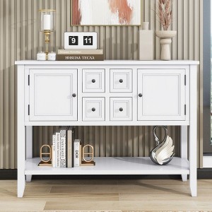 PAGED Modern Console Table with 4 Small  Drawers and 2 Large Cabinets,46 inch Rectangle  Entryway Table for Living Room,Hallway - 1 of 4