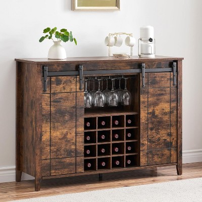 Farmhouse Buffet Cabinet with Sliding Barn Door, Rustic Sideboard, Removable Wine Rack, Farmhouse Sideboard with Adjustable Shelf for  Dining Room