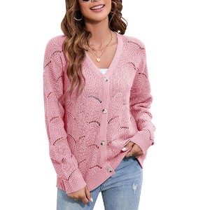 Women's Lightweight Crochet Cardigan Long Sleeve Hollow Out Kint Sweaters - 1 of 4