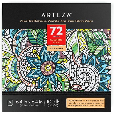 Arteza Adult Coloring Book, Floral Illustrations, 6.4"x6.4" - 72 Sheets (ARTZ-8931)