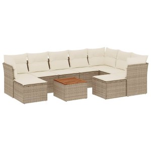 vidaXL Patio Sofa Set with Cushions Outdoor Furniture 10 Piece Poly Rattan - Beige and Cream - 1 of 4
