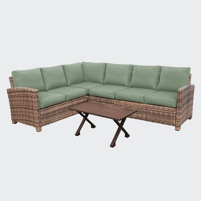 Dalton 5pc Sectional Seating Set with Sunbrella - Sage - Leisure Made