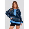 Imily Bela Women Color Block Waffle Knit Top Oversized Comfort  Casual Sweatshirt - 4 of 4