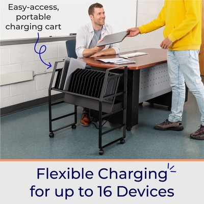 Black Mobile Charging Cart with 16 Device Slots
