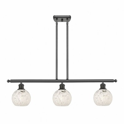 White Mouchette - 3 Light Stem Hung Island In Modern Style-8.5 Inches Tall and 36 Inches Wide