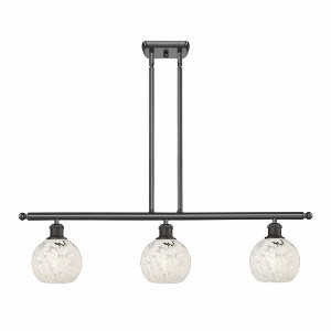White Mouchette - 3 Light Stem Hung Island In Modern Style-8.5 Inches Tall and 36 Inches Wide - 1 of 1
