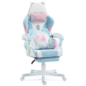 Dexmalle Cute Cat Gaming Chair with Paw Lumbar Cushion,Blue and Pink - 1 of 4