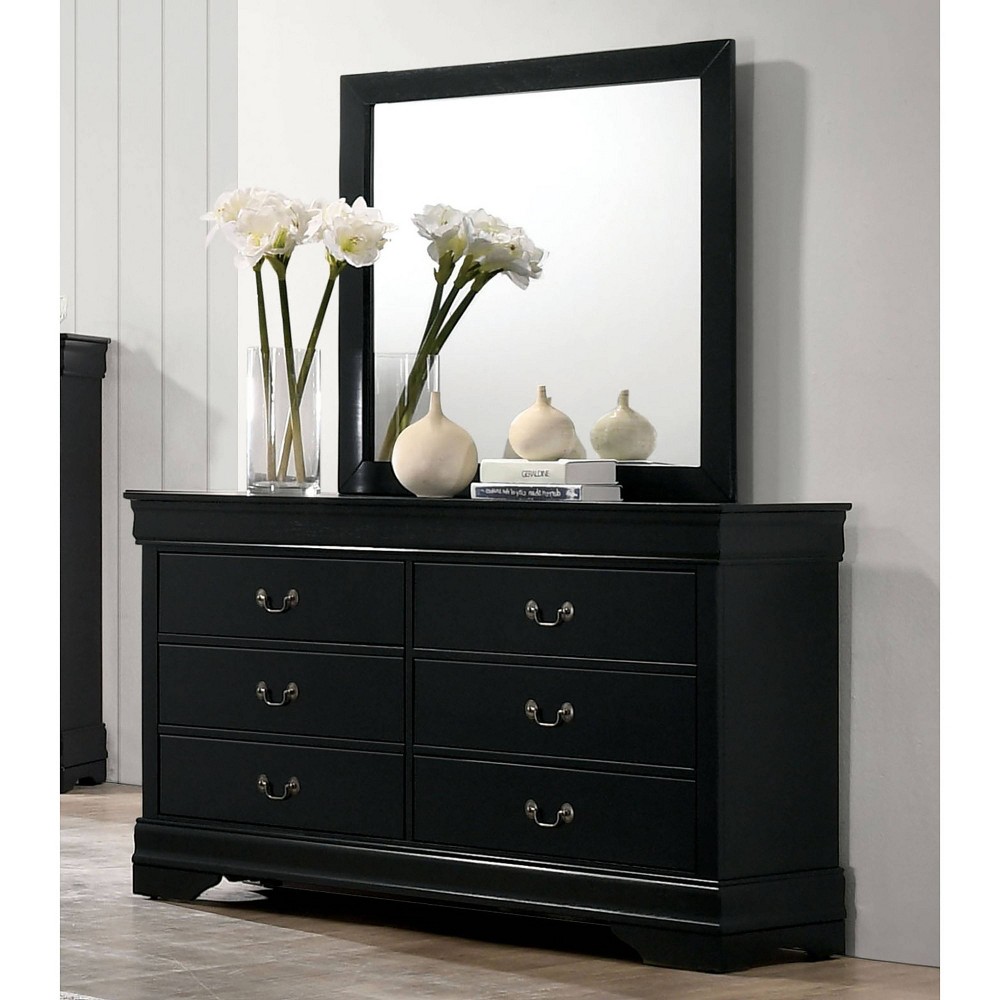 HOMES: Inside + Out Sliver Dresser and Mirror Set Black: Transitional Style, 6-Drawer Bedroom Furniture