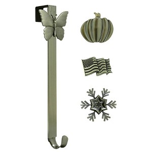 Haute Decor Christmas Adjustable Wreath Hanger with Icon Bundle Antique Brass Flag/Snowflake/Pumpkin/Butterfly: Door Decor, 20 lbs Capacity - 1 of 4