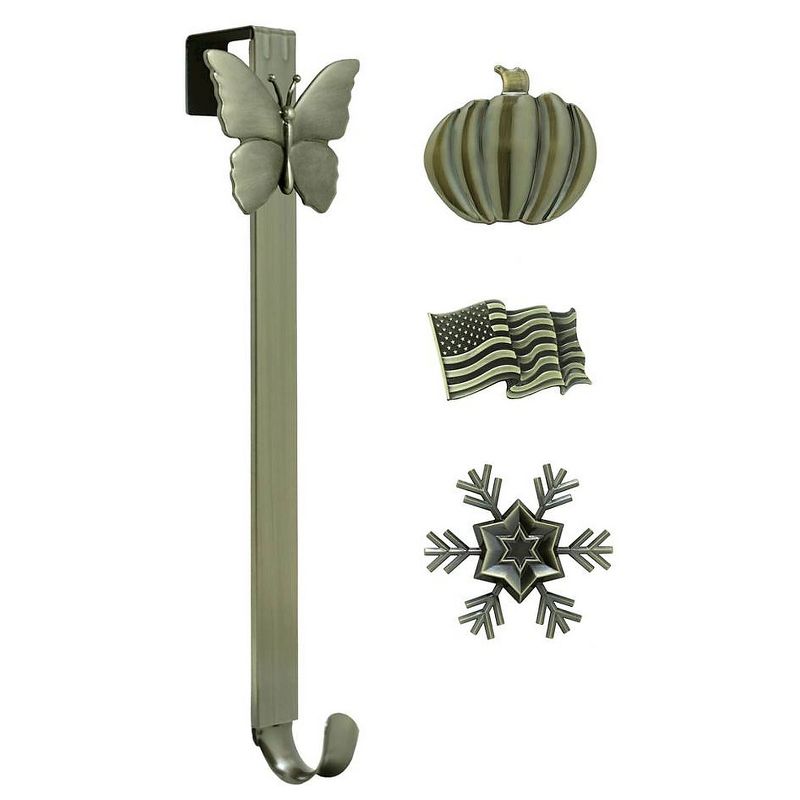 Haute Decor Christmas Adjustable Wreath Hanger with Icon Bundle Antique Brass Flag/Snowflake/Pumpkin/Butterfly, 1 of 7