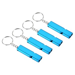 Unique Bargains Aluminum Alloy Camping Hiking Boating Survival Signal Double Tubes Whistles 4 Pcs - 1 of 4