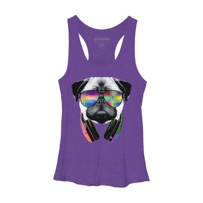 Women's Design By Humans Rainbow Beat DJ Pug By clingcling Racerback Tank Top