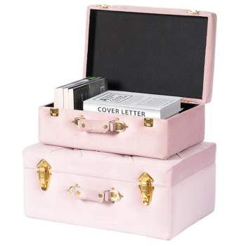 Vintiquewise Decorative Tufted Velvet Suitcase Treasure Chest Set of 2