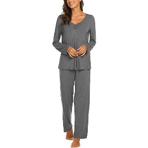 Ekouaer Womens Pajama Sets 2 Piece Lounge Set Fall Winter Pajamas Long Sleeve Pjs Top and Pants Soft Pj Sets Loose Sleepwear - 1 of 4