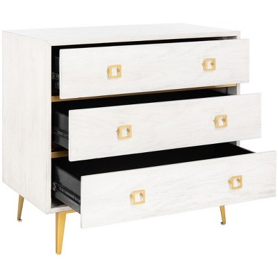 Katia White Wash and Gold 3-Drawer Transitional Chest