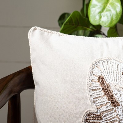 Natural Linen Coastal Seahorse Embroidered 18" Square Pillow