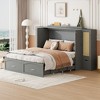 Vynxaria Queen Size Murphy Bed: Wall Bed with Drawer, Rattan Decor, 2 Storage Cabinets, Sockets & USB Ports, Pulley Design in Gray. - 3 of 4