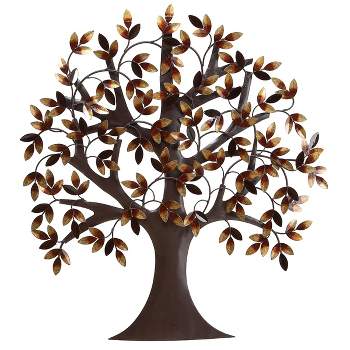 Metal Tree Indoor Outdoor Wall Decor with Leaves Brown/Gold - Olivia & May