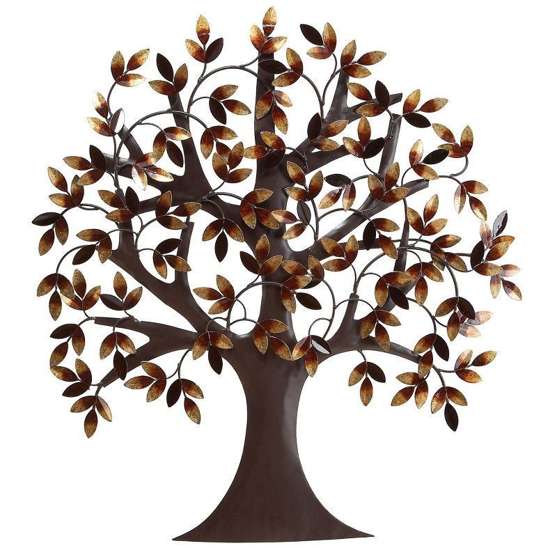 Metal Tree Indoor Outdoor Wall Decor with Leaves Brown/Gold - Olivia &#38; May, 1 of 19