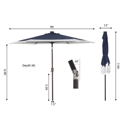 Spencer 9 ft. Coral Pink and White Solar LED Market Patio Umbrella with Aluminum Frame